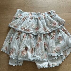 LoveShackFancy Floral Mini Skirt in Blue and Pink